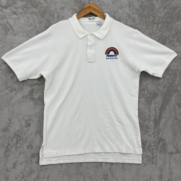 Vintage 90s IBM RISC Promo Rainbow Embroidered Polo Shirt Technology - Picture 1 of 8
